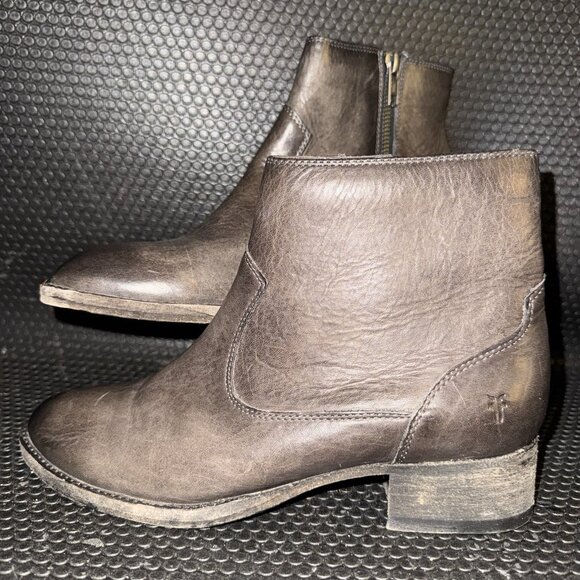 Frye Brooke Short Inside Zipper Brown Smoke Leather Bootie Women’s Size 7B - Picture 1 of 8